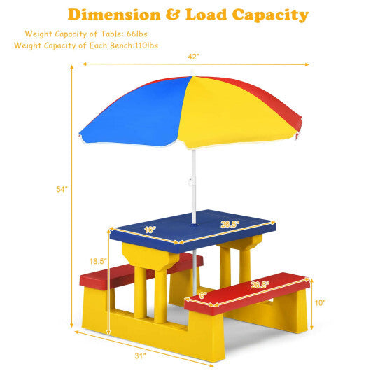 Costway Kids Picnic Table Set with Removable Umbrella Indoor Outdoor Garden Patio W2B