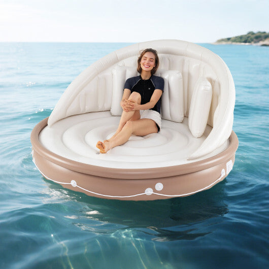 Costway Inflatable Canopy Island Tanning Pool Lounger Float with Retractable Canopy