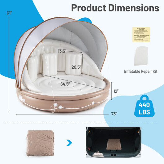 Costway Inflatable Canopy Island Tanning Pool Lounger Float with Retractable Canopy