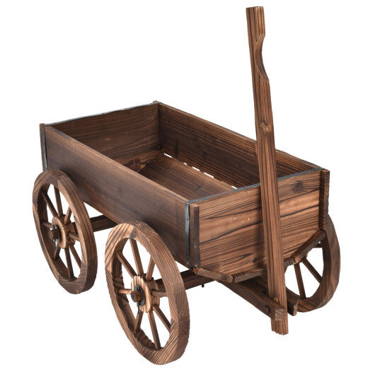 Costway Wood Wagon Planter Pot Stand with Wheels