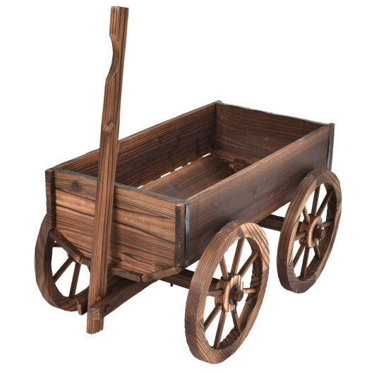 Costway Wood Wagon Planter Pot Stand with Wheels