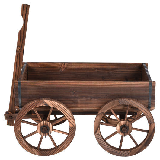 Costway Wood Wagon Planter Pot Stand with Wheels