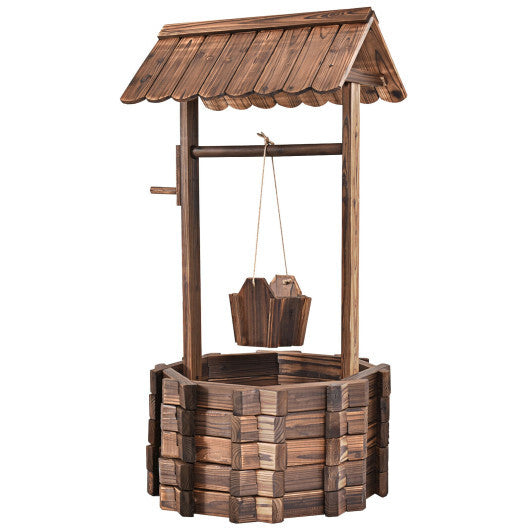 Costway Outdoor Wooden Wishing Well Bucket Flower Plants Planter Patio Garden Home Decor W2B