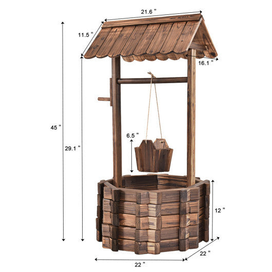 Costway Outdoor Wooden Wishing Well Bucket Flower Plants Planter Patio Garden Home Decor W2B