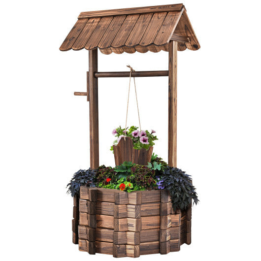 Costway Outdoor Wooden Wishing Well Bucket Flower Plants Planter Patio Garden Home Decor W2B