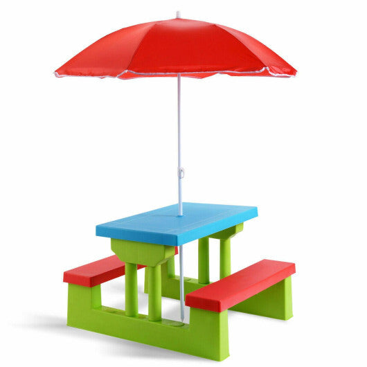 Costway 4 Seat Kids Picnic Table with Umbrella Garden Folding Children Bench Outdoor PP W2B