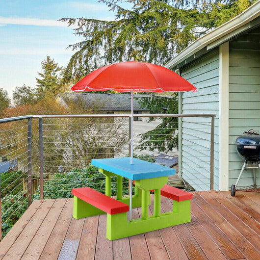 Costway 4 Seat Kids Picnic Table with Umbrella Garden Folding Children Bench Outdoor PP W2B