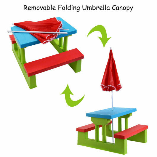 Costway 4 Seat Kids Picnic Table with Umbrella Garden Folding Children Bench Outdoor PP W2B