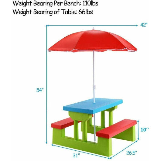 Costway 4 Seat Kids Picnic Table with Umbrella Garden Folding Children Bench Outdoor PP W2B