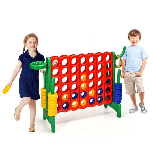 Costway 4-in-A Row Giant Game Set w/Basketball Hoop for Family Red