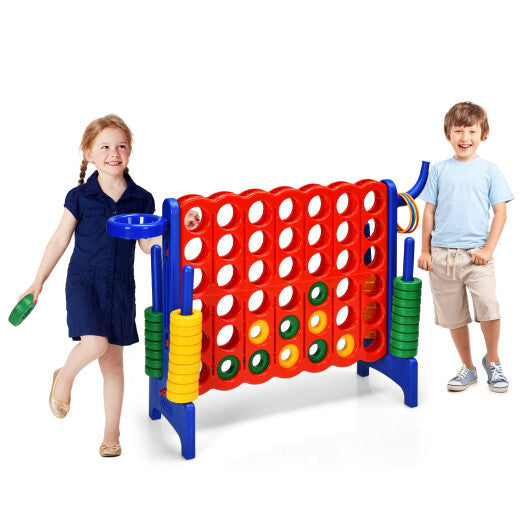 Costway 4-in-A Row Giant Game Set w/Basketball Hoop for Family Red