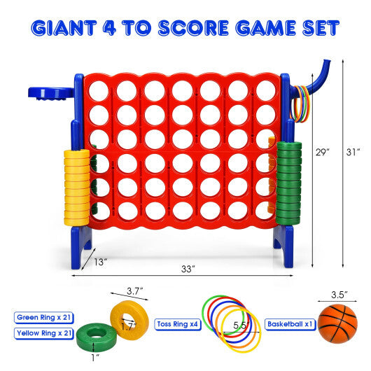 Costway 4-in-A Row Giant Game Set w/Basketball Hoop for Family Red