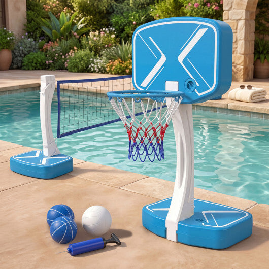 Costway 2-in-1 Pool Basketball Hoop and Pool Volleyball Net with Weighted Base W2B