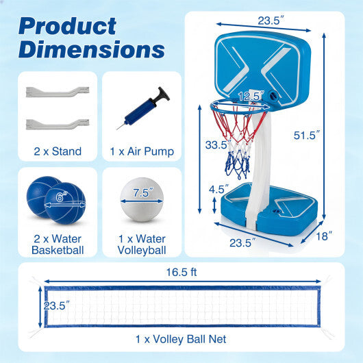 Costway 2-in-1 Pool Basketball Hoop and Pool Volleyball Net with Weighted Base W2B