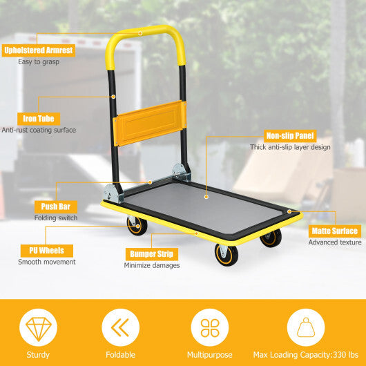 Costway 330lbs Folding Platform Cart Dolly Push Hand Truck Moving Warehouse Foldable W2B