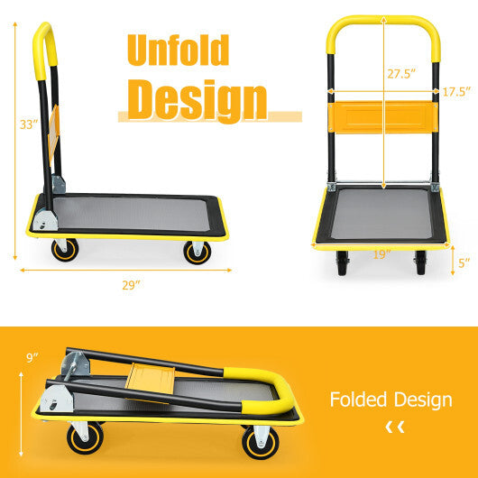 Costway 330lbs Folding Platform Cart Dolly Push Hand Truck Moving Warehouse Foldable W2B