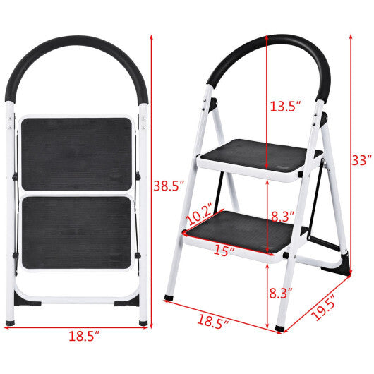 Costway 2 Step Ladder Folding Stool Heavy Duty 330Lbs Capacity Industrial Lightweight