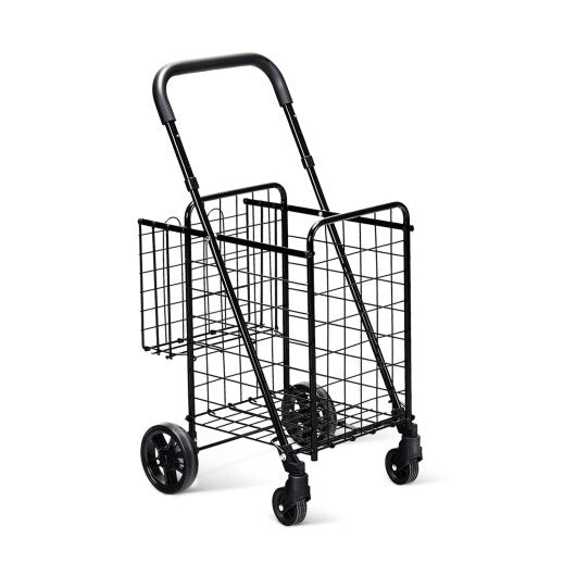 Costway Folding Shopping Cart Jumbo Basket Rolling Utility Trolley Adjustable Handle W2B