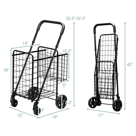 Costway Folding Shopping Cart Jumbo Basket Rolling Utility Trolley Adjustable Handle W2B