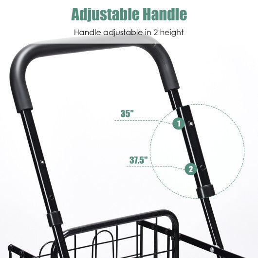 Costway Folding Shopping Cart Jumbo Basket Rolling Utility Trolley Adjustable Handle W2B