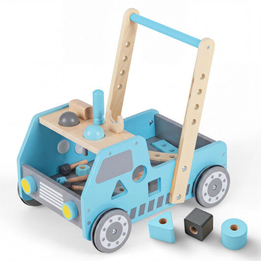 Costway 2-in-1 Wooden Baby Walker with Adjustable Speed and Bottom Storage-Blue W2B