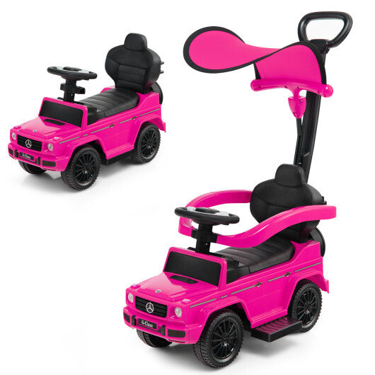 Costway 3-In-1 Ride on Push Car Mercedes Benz G350 Stroller Sliding Car with Canopy-Pink W2B