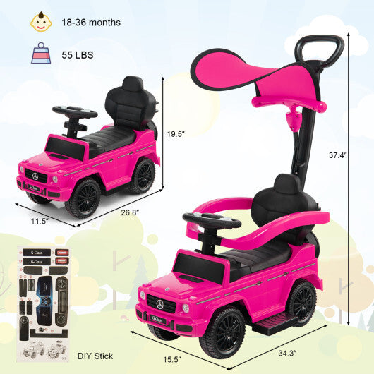 Costway 3-In-1 Ride on Push Car Mercedes Benz G350 Stroller Sliding Car with Canopy-Pink W2B