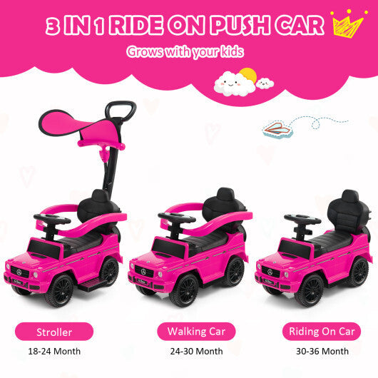 Costway 3-In-1 Ride on Push Car Mercedes Benz G350 Stroller Sliding Car with Canopy-Pink W2B