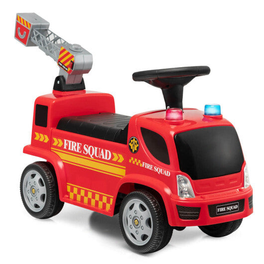 Costway Kids Push Ride On Fire Truck with Ladder Bubble Maker and Headlights-Red W2B