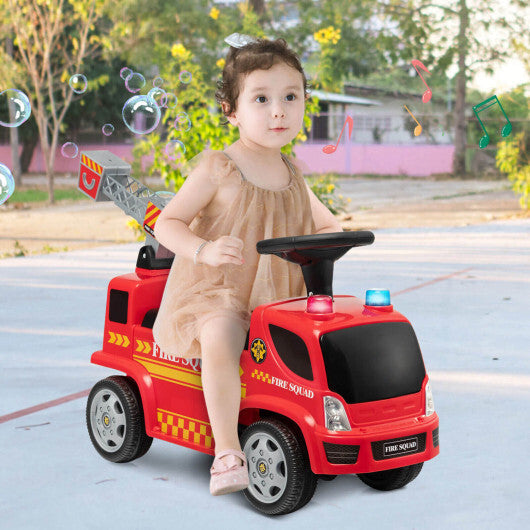 Costway Kids Push Ride On Fire Truck with Ladder Bubble Maker and Headlights-Red W2B