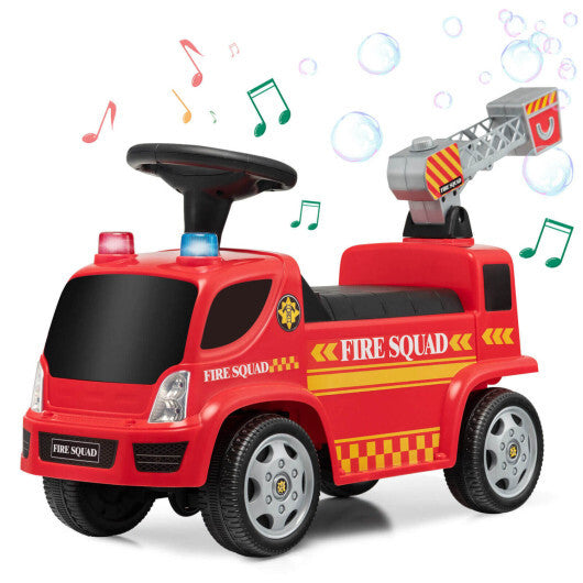 Costway Kids Push Ride On Fire Truck with Ladder Bubble Maker and Headlights-Red W2B