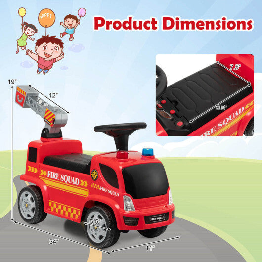 Costway Kids Push Ride On Fire Truck with Ladder Bubble Maker and Headlights-Red W2B