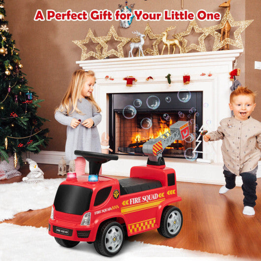 Costway Kids Push Ride On Fire Truck with Ladder Bubble Maker and Headlights-Red W2B