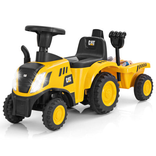 Costway Kids Ride on Tractor Licensed Caterpillar with Detachable Trailer No Power Yellow