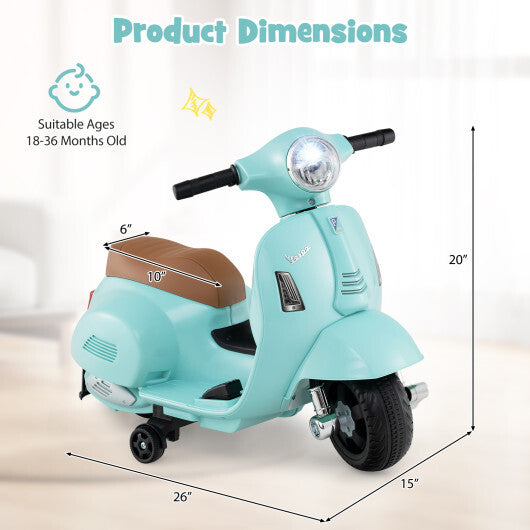 Costway Kids Ride on Motorcycle Licensed Vespa with LED Headlight and Horn Sound - Green