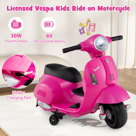 Costway Kids Ride on Motorcycle Licensed Vespa with LED Headlight and Horn Sound - Pink