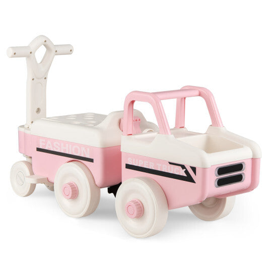 Costway 4 in 1 Ride on Push Car with Music and Under-Seat Storage for Boys Girls-Pink W2B
