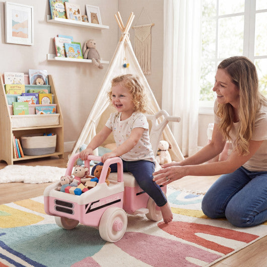 Costway 4 in 1 Ride on Push Car with Music and Under-Seat Storage for Boys Girls-Pink W2B