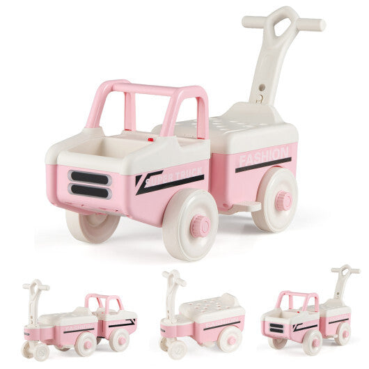 Costway 4 in 1 Ride on Push Car with Music and Under-Seat Storage for Boys Girls-Pink W2B