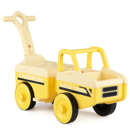 Costway 4 in 1 Ride on Push Car with Music and Under-Seat Storage for Boys Girls-Yellow W2B