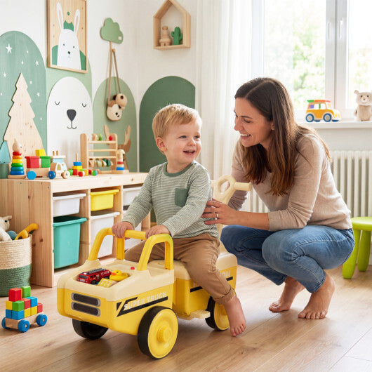 Costway 4 in 1 Ride on Push Car with Music and Under-Seat Storage for Boys Girls-Yellow W2B