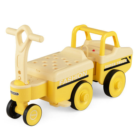 Costway 4 in 1 Ride on Push Car with Music and Under-Seat Storage for Boys Girls-Yellow W2B