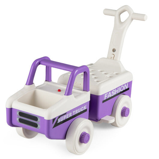 Costway 4 in 1 Ride on Push Car with Music and Under-Seat Storage for Boys Girls-Purple W2B