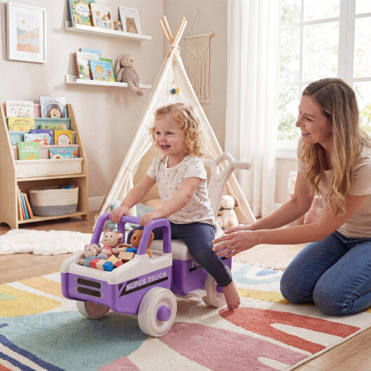 Costway 4 in 1 Ride on Push Car with Music and Under-Seat Storage for Boys Girls-Purple W2B