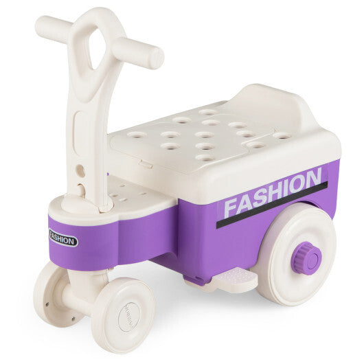 Costway 4 in 1 Ride on Push Car with Music and Under-Seat Storage for Boys Girls-Purple W2B