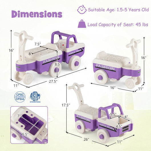 Costway 4 in 1 Ride on Push Car with Music and Under-Seat Storage for Boys Girls-Purple W2B