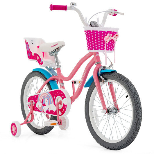 Costway Kids Bicycle with Training Wheels and Basket for Boys and Girls Age 3-9 Years 18"