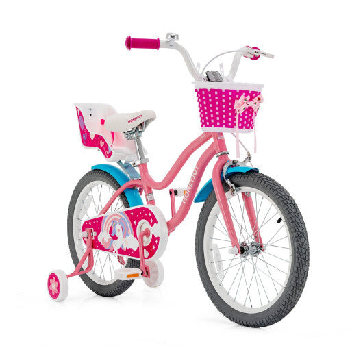 Costway Kids Bicycle with Training Wheels and Basket for Boys and Girls Age 3-9 Years 18"