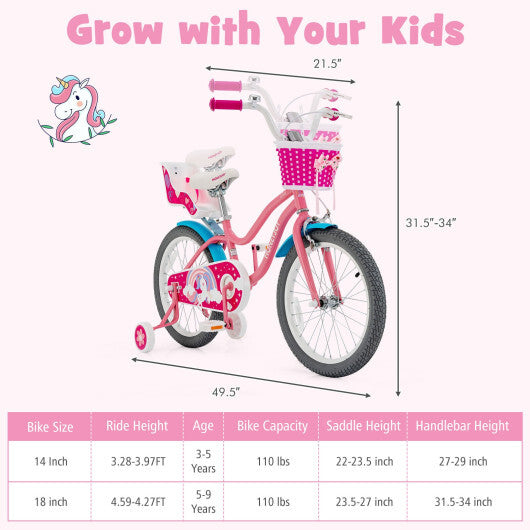 Costway Kids Bicycle with Training Wheels and Basket for Boys and Girls Age 3-9 Years 18"