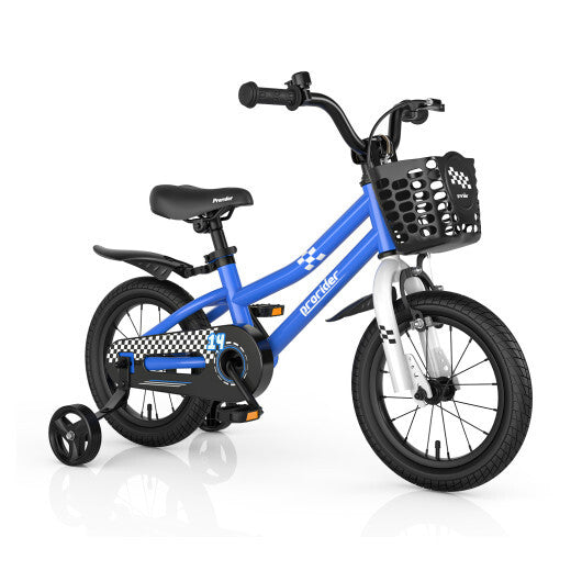 Prorider 14'' Kid's Bike with Removable Training Wheels & Basket for 3-5 Years Old Blue W2B